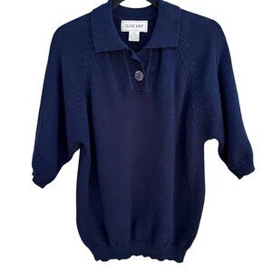 Close Knit Vintage Womens‎ L Navy Knit Polo Collar Quarter Sleeve Sweater Preppy